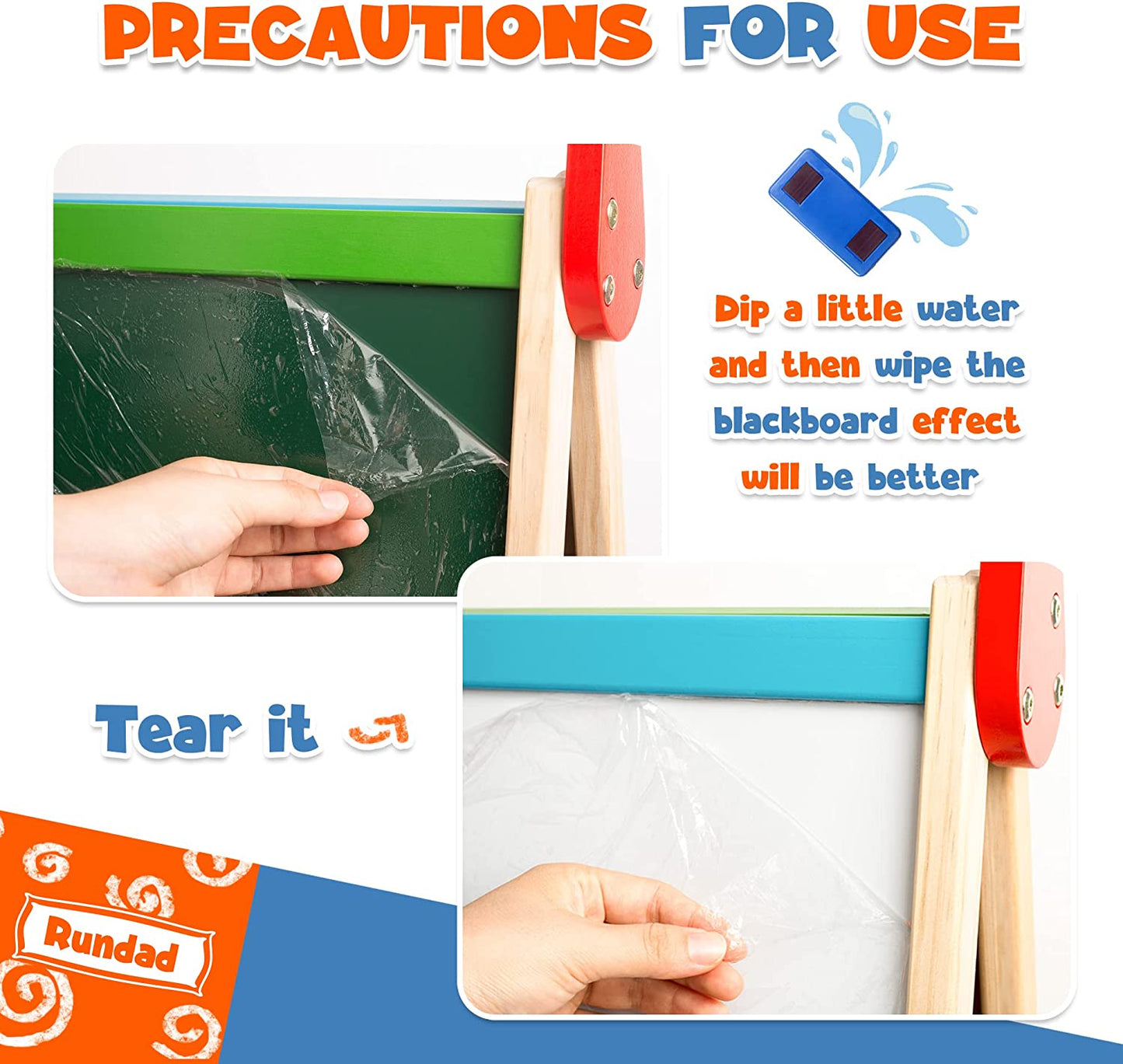 Rundad Kids Easel Including 100+ Accessories, Double Sided Wooden Easel for Kids - Magnetic Chalkboard & Painting Board & 2 Paper Rolls, Art Easel for Toddlers 2-8 Height Adjustable